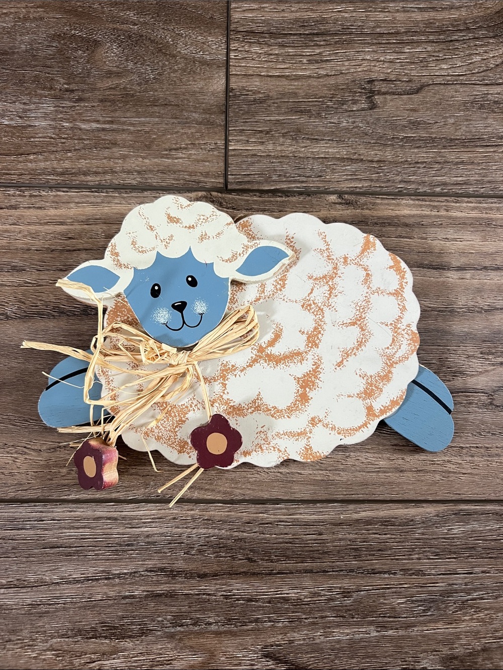 Blue & White Decorative Primitive Rustic Sheep Wall Accent